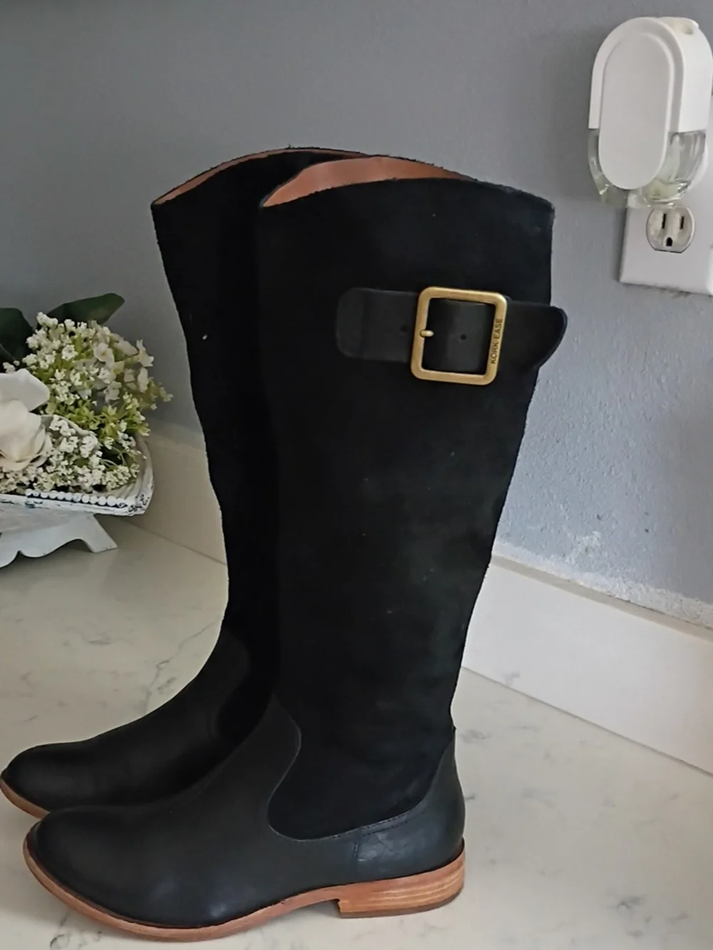 Kork Ease Black Leather & Suede Knee-High Women's Riding Boots
